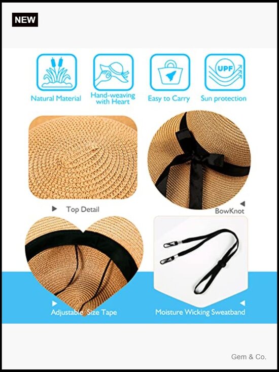 Foldable Wide Brim Straw Sun Hat UV Protection Beach Travel Visor Hat main image 4